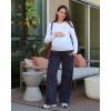 imageG4Free Flurrylux Fleece Lined Maternity Wide Leg Pants Cotton Over The Belly Pregnancy SweatpantsDark Gray