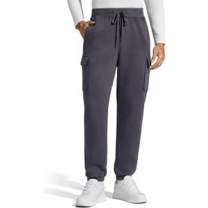 imageG4Free Flurrylux Mens Fleece Lined Joggers Cargo Pants Cotton Warm Drawstring Sweatpants with 4 PocketsDark Gray