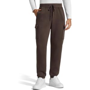 imageG4Free Flurrylux Mens Fleece Lined Joggers Cargo Pants Cotton Warm Drawstring Sweatpants with 4 PocketsTerracotta Brown