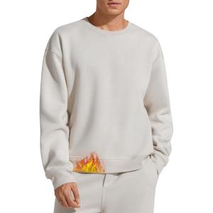 imageG4Free Flurrylux Mens Fleece Lined Sweatshirts Crewneck Pullover Long Sleeve Cotton Warm Fall Casual Loose Fit TopsDusty Taupe