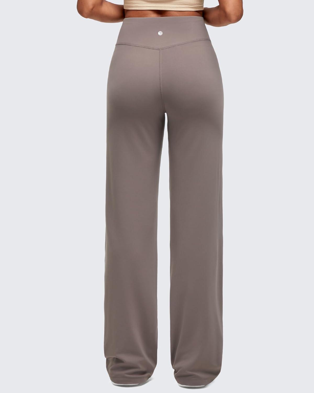 imageG4Free BareFeel Wide Leg Yoga Pants Cross Waist Casual Trousers with Zipper Pockets 29quot31quot33quotTaupe