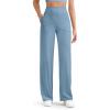 imageG4Free Womnes Ribbed Knit Wide Leg Pants with Pockets Lightweight Stretchy Yoga Pants Casual LoungeDusty Blue