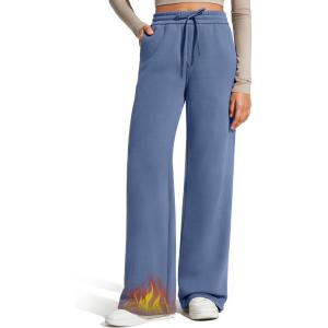 imageG4Free Flurrylux Fleece Lined Sweatpants Women Cotton Wide Leg Pants with Pockets Lounge CasualDenim Blue