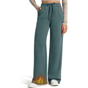 imageG4Free Flurrylux Fleece Lined Sweatpants Women Cotton Wide Leg Pants with Pockets Lounge CasualSage Green