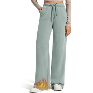imageG4Free Flurrylux Fleece Lined Sweatpants Women Cotton Wide Leg Pants with Pockets Lounge CasualSmoky Green