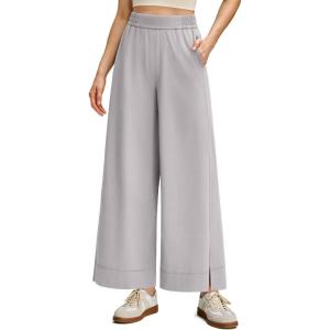 imageG4Free Strowen Women Lightweight Wide Leg Ankle Track Pants with Pockets Stretchy Casual Travel TrousersChrim Gray
