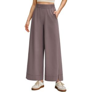 imageG4Free Strowen Women Lightweight Wide Leg Ankle Track Pants with Pockets Stretchy Casual Travel TrousersTaupe