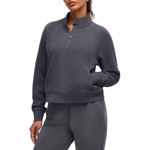 imageG4Free Smoofit Modal Soft Womens Sweatshirts HalfZip Pullover Mock Neck Casual Tops with PocketsDark Gray