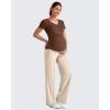 imageG4Free Maternity Dress Yoga Pants with Pockets Over The Belly Stretchy Work Slack Pregnancy Wide Leg Lounge TrousersLight Khaki