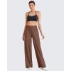 imageG4Free Chillwhisp Lightweight Flowy Wide Leg Pants Women Elastic Waist Drapey Casual Pants with PocketsCoffee Brown
