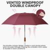 imageG4Free 54 Inch Inverted Windproof Umbrella with Wooden Handle Large Double Canopy Auto Open amp Close Golf Umbrella Portable amp Durable Rain Umbrella Fits Car amp BackpackWine Red