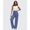 imageG4Free Womens EverGoing Wide Leg Pants Casual High Waisted Yoga Pants with 4 Pockets StretchDenim Blue