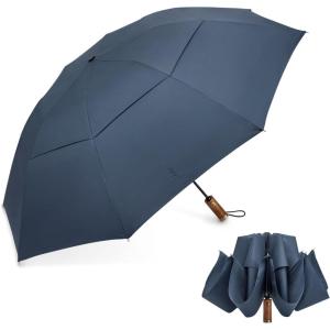 imageG4Free 54 Inch Inverted Windproof Umbrella with Wooden Handle Large Double Canopy Auto Open amp Close Golf Umbrella Portable amp Durable Rain Umbrella Fits Car amp BackpackNavy Blue