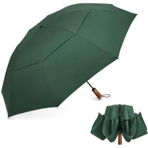 imageG4Free 54 Inch Inverted Windproof Umbrella with Wooden Handle Large Double Canopy Auto Open amp Close Golf Umbrella Portable amp Durable Rain Umbrella Fits Car amp BackpackDark Green
