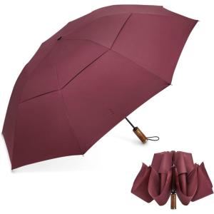 imageG4Free 54 Inch Inverted Windproof Umbrella with Wooden Handle Large Double Canopy Auto Open amp Close Golf Umbrella Portable amp Durable Rain Umbrella Fits Car amp BackpackWine Red