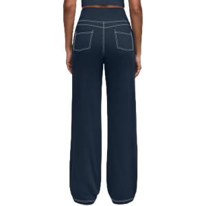imageG4Free Womens EverGoing Wide Leg Pants Casual High Waisted Yoga Pants with 4 Pockets StretchDark Navy