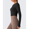 imageG4Free Lightbreeze Women UPF 50 Sun Shirts Thumbholes Long Sleeve Crop Workout Tops V Neck TShirts CasualBlack