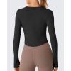 imageG4Free Lightbreeze Women UPF 50 Sun Shirts Thumbholes Long Sleeve Crop Workout Tops V Neck TShirts CasualBlack