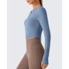 imageG4Free Lightbreeze Women UPF 50 Sun Shirts Thumbholes Long Sleeve Crop Workout Tops V Neck TShirts CasualDusty Blue
