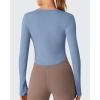imageG4Free Lightbreeze Women UPF 50 Sun Shirts Thumbholes Long Sleeve Crop Workout Tops V Neck TShirts CasualDusty Blue
