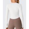 imageG4Free Lightbreeze Women UPF 50 Sun Shirts Thumbholes Long Sleeve Crop Workout Tops V Neck TShirts CasualWhite