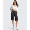 imageG4Free Ribbed Womens 11 Bermuda Shorts with Pockets High Waisted Knee Length Long Shorts Casual WorkoutBlack