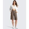 imageG4Free Ribbed Womens 11 Bermuda Shorts with Pockets High Waisted Knee Length Long Shorts Casual WorkoutDark Brown