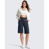 imageG4Free Ribbed Womens 11 Bermuda Shorts with Pockets High Waisted Knee Length Long Shorts Casual WorkoutDark Navy