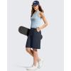 imageG4Free Ribbed Womens 11 Bermuda Shorts with Pockets High Waisted Knee Length Long Shorts Casual WorkoutDark Navy