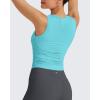 imageG4Free Skimetic Workout Tank Tops for Women Side Ruched Sleeveless High Neck Crop Top Summer Athletic Gym ShirtsLake Blue