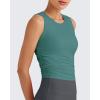imageG4Free Skimetic Workout Tank Tops for Women Side Ruched Sleeveless High Neck Crop Top Summer Athletic Gym ShirtsMyrtle Green