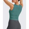 imageG4Free Skimetic Workout Tank Tops for Women Side Ruched Sleeveless High Neck Crop Top Summer Athletic Gym ShirtsMyrtle Green