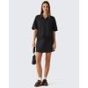 imageG4Free Smoofit Modal Soft Polo Shirts for Women Zip Up Short Sleeve Tops Loose Fit for Casual Business WorkBlack