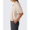 imageG4Free Smoofit Modal Soft Polo Shirts for Women Zip Up Short Sleeve Tops Loose Fit for Casual Business WorkLight Khaki