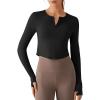 imageG4Free Lightbreeze Women UPF 50 Sun Shirts Thumbholes Long Sleeve Crop Workout Tops V Neck TShirts CasualBlack