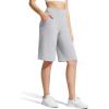 imageG4Free Ribbed Womens 11 Bermuda Shorts with Pockets High Waisted Knee Length Long Shorts Casual WorkoutSilver Gray