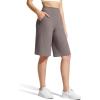 imageG4Free Ribbed Womens 11 Bermuda Shorts with Pockets High Waisted Knee Length Long Shorts Casual WorkoutTaupe
