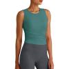 imageG4Free Skimetic Workout Tank Tops for Women Side Ruched Sleeveless High Neck Crop Top Summer Athletic Gym ShirtsMyrtle Green