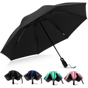 imageG4Free 46 Inch Windproof Umbrella for Rain Strong 8 Ribs Compact Reverse Folding Travel Umbrella Automatic Open Close Fits Car amp BackpackBlack
