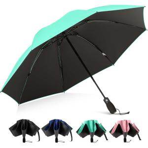 imageG4Free 46 Inch Windproof Umbrella for Rain Strong 8 Ribs Compact Reverse Folding Travel Umbrella Automatic Open Close Fits Car amp BackpackLake Blue