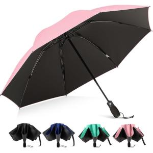 imageG4Free 46 Inch Windproof Umbrella for Rain Strong 8 Ribs Compact Reverse Folding Travel Umbrella Automatic Open Close Fits Car amp BackpackPink