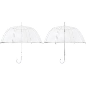 imageG4Free 52 inch Clear Bubble Umbrella Large Canopy Transparent Dome Coverage Stick Umbrella J Hook Handle European Style for WeddingsPromGraduation and Outdoor Events2 PackReflective Trim