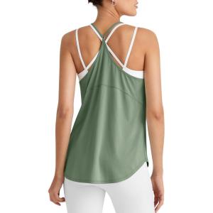imageG4Free Athletic Tank Tops for Women Lightweight Muscle Workout Gym Tops Fast Dry YBack Loose Fit Running ShirtsGreen Gray