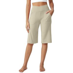 imageG4Free Capri Pants for Women 14 Knee Length Wide Leg Yoga Capris Dressy Casual Summer Crop Pants with PocketsApricot