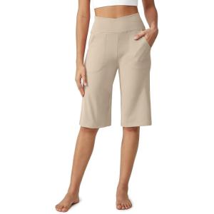imageG4Free Capri Pants for Women 14 Knee Length Wide Leg Yoga Capris Dressy Casual Summer Crop Pants with PocketsLight Khaki