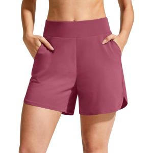 imageG4Free Chillwhisp Athletic Shorts for Women 4  High Waist Lightweight Casual Running Shorts Builtin Liner with PocketsDark Burgundy