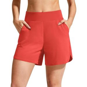 imageG4Free Chillwhisp Athletic Shorts for Women 4  High Waist Lightweight Casual Running Shorts Builtin Liner with PocketsRust Orange