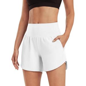 imageG4Free Chillwhisp Athletic Shorts for Women 4  High Waist Lightweight Casual Running Shorts Builtin Liner with PocketsWhite
