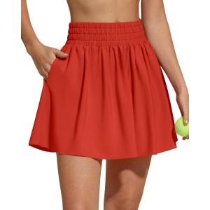 imageG4Free Chillwhisp High Waisted Tennis Skirts for Women  15 Flowy Golf Skort Athletic Inner Shorts with 4 PocketsRust Orange