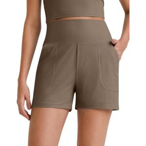 imageG4Free Comfy Ribbed Womens Shorts Dressy Casual High Waisted Athletic Lounge Trouser Shorts with Side PocketsDark Brown